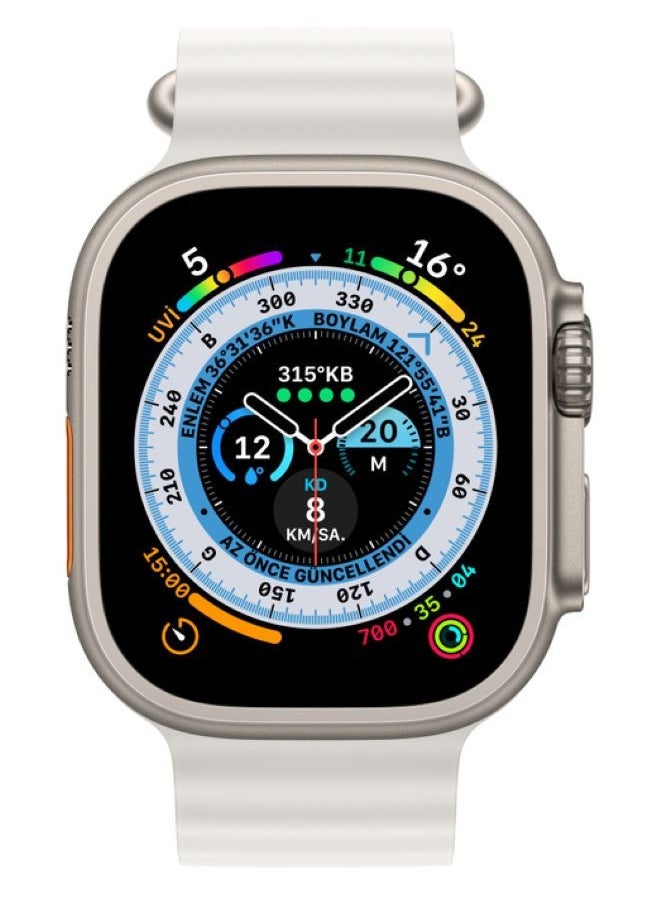 The New DT NO.1 ULTRA Smart Watch Series 8 With A Full Screen Works With The Android And IOS System Is Responsive Wireless Charging And Supports GPS, Size 49 mm - White Color