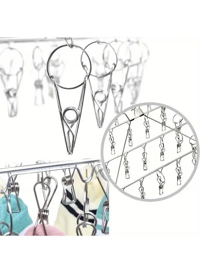 حامل غسيل من الفولاذ المقاوم للصدأ مزود بـ 30 مشبكًا فضيًا مقاوم للرياح للحائط - Image 5