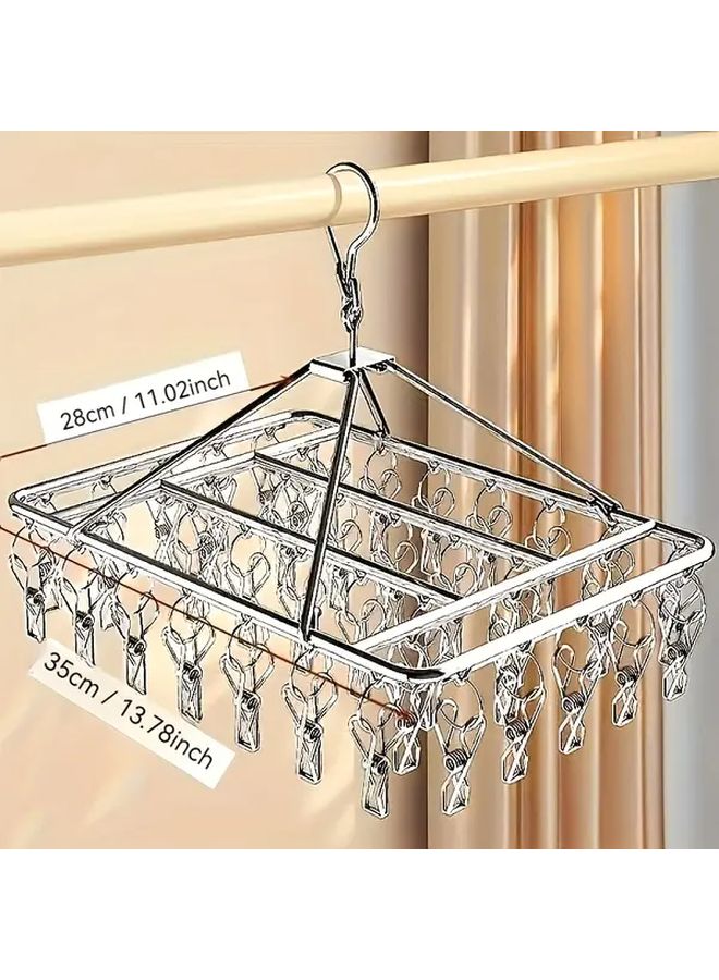 حامل غسيل من الفولاذ المقاوم للصدأ مزود بـ 30 مشبكًا فضيًا مقاوم للرياح للحائط - Image 3