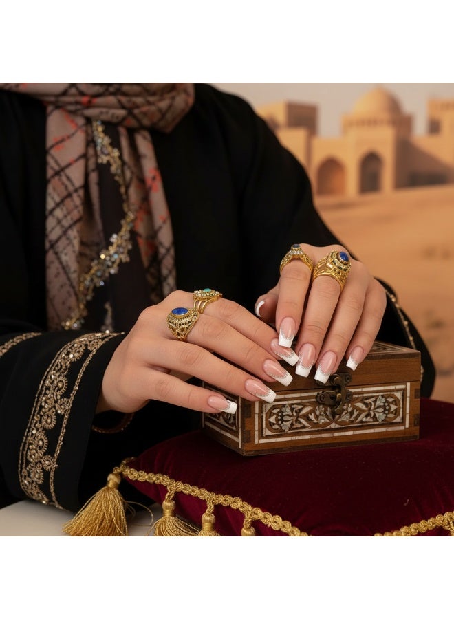 سنسيب نوع الأظافر: أظافر فرنسية ملصقة - حزمة جل ناعم، أظافر فرنسية مزيفة قصيرة، أظافر صالونية الجودة، أظافر ملصقة بسلاسة، أظافر ملصقة بالغراء للنساء، فن الأظافر، تزيين الأظافر. - Image 1