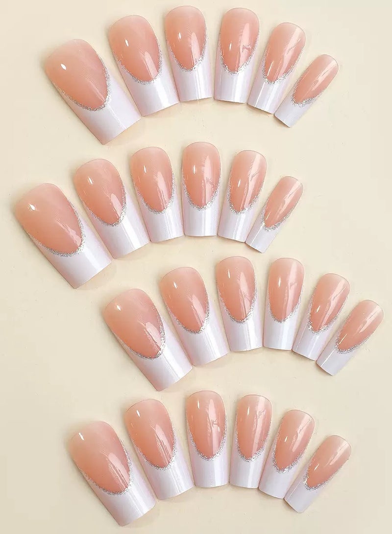 سنسيب نوع الأظافر: أظافر فرنسية ملصقة - حزمة جل ناعم، أظافر فرنسية مزيفة قصيرة، أظافر صالونية الجودة، أظافر ملصقة بسلاسة، أظافر ملصقة بالغراء للنساء، فن الأظافر، تزيين الأظافر. - Image 4