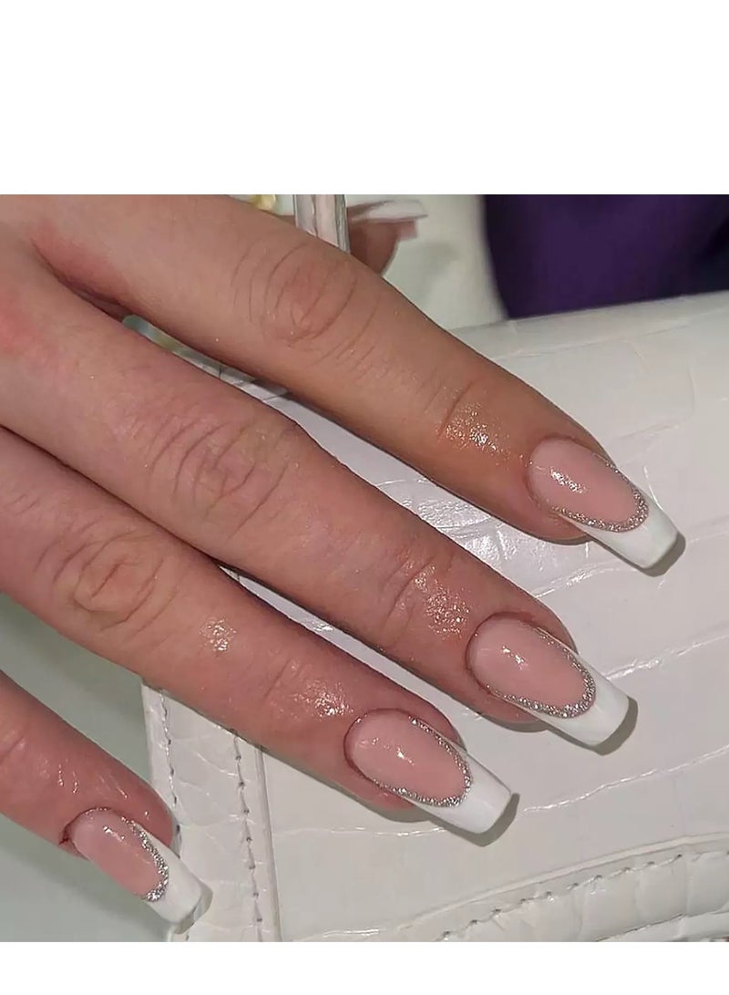 سنسيب نوع الأظافر: أظافر فرنسية ملصقة - حزمة جل ناعم، أظافر فرنسية مزيفة قصيرة، أظافر صالونية الجودة، أظافر ملصقة بسلاسة، أظافر ملصقة بالغراء للنساء، فن الأظافر، تزيين الأظافر. - Image 2