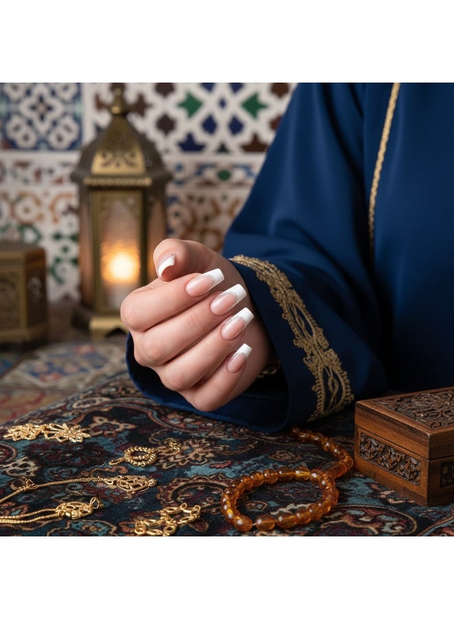 سنسيب نوع الأظافر: أظافر فرنسية ملصقة - حزمة جل ناعم، أظافر فرنسية مزيفة قصيرة، أظافر صالونية الجودة، أظافر ملصقة بسلاسة، أظافر ملصقة بالغراء للنساء، فن الأظافر، تزيين الأظافر. - Image 3