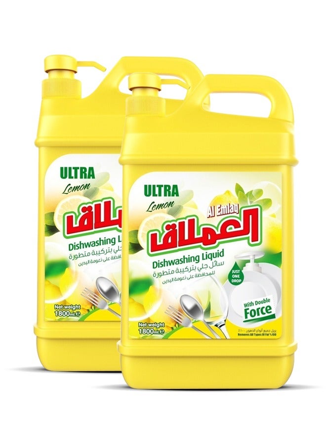 Al Emlaq Ultra Dishwashing Liquid Lemon 2x1800ml - Image 1