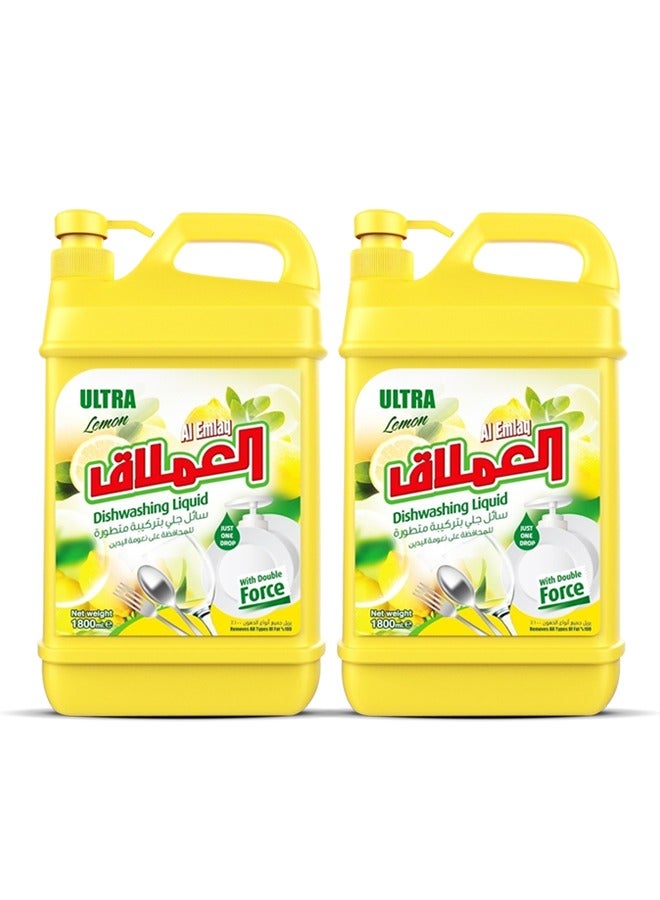 Al Emlaq Ultra Dishwashing Liquid Lemon 2x1800ml - Image 2