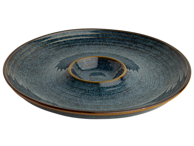 Bodhi House Ceramic Chip and Dip Platter – Perfect Serving Platter for Snacks, Appetizers, Chips & Salsa, Veggies & Dip, Microwave & Dishwasher Safe (Greenish Blue) - Image 2