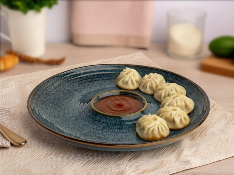 Bodhi House Ceramic Chip and Dip Platter – Perfect Serving Platter for Snacks, Appetizers, Chips & Salsa, Veggies & Dip, Microwave & Dishwasher Safe (Greenish Blue) - Image 1