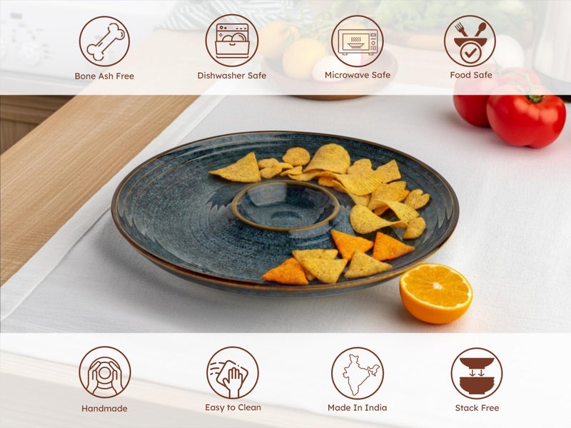 Bodhi House Ceramic Chip and Dip Platter – Perfect Serving Platter for Snacks, Appetizers, Chips & Salsa, Veggies & Dip, Microwave & Dishwasher Safe (Greenish Blue) - Image 5