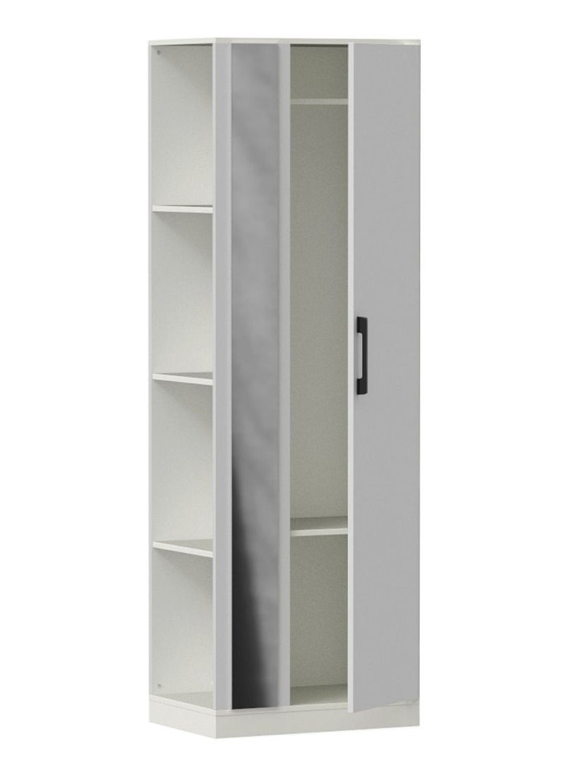 Mahmayi - Mahmayi Modern Single Door Wardrobe with 3 Open Side Shelves, Mirror and Hanging Rods Efficient Storage for Home, Bedroom Premium White - Image 1