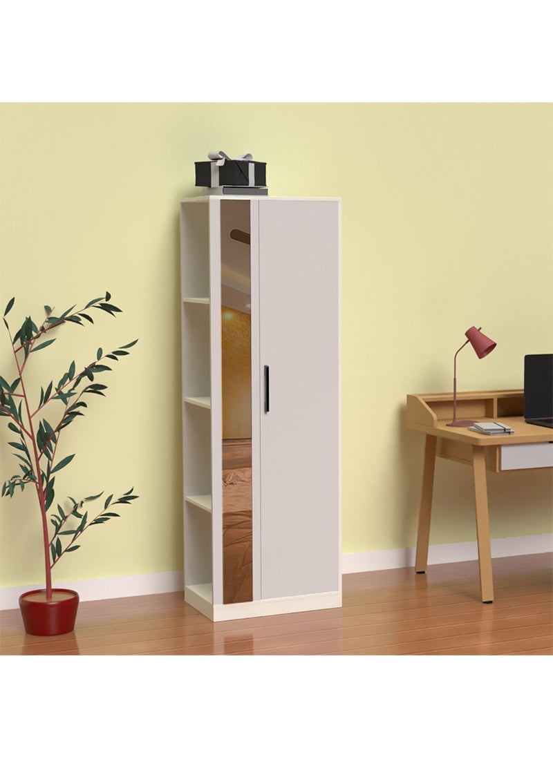 Mahmayi - Mahmayi Modern Single Door Wardrobe with 3 Open Side Shelves, Mirror and Hanging Rods Efficient Storage for Home, Bedroom Premium White - Image 1