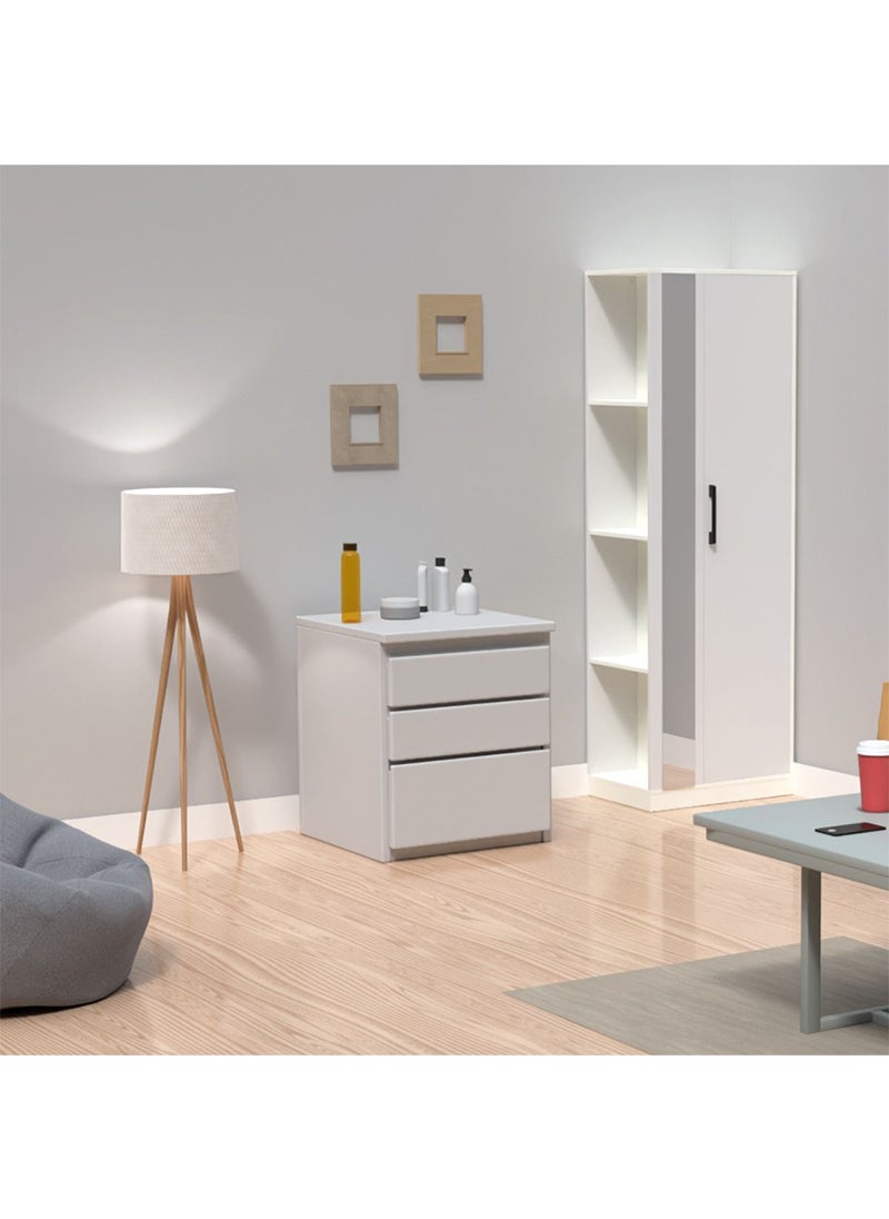 Mahmayi - Mahmayi Modern Single Door Wardrobe with 3 Open Side Shelves, Mirror and Hanging Rods Efficient Storage for Home, Bedroom Premium White - Image 1