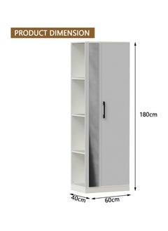 Mahmayi Modern Single Door Wardrobe with 3 Open Side Shelves, Mirror and Hanging Rods Efficient Storage for Home, Bedroom Premium White - pzsku/ZB07FD635A37DFC418019Z/45/_/1697463345/b94dc90c-5c04-410a-bdd8-1988033c15c6