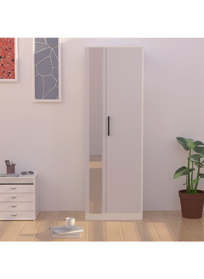 Mahmayi - Mahmayi Modern Single Door Wardrobe with 3 Open Side Shelves, Mirror and Hanging Rods Efficient Storage for Home, Bedroom Premium White - Image 1