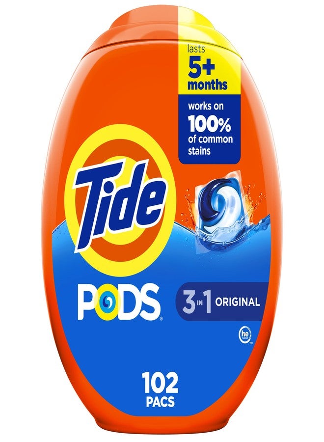 Tide PODS Laundry Detergent Pacs, 3-in-1 Stain Remover, Odor Fighter, Color Protector, 102 Count, HE compatible, Original Scent - Image 1