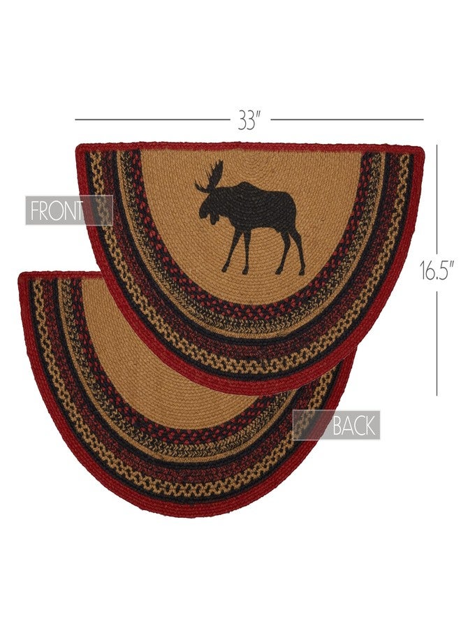 VHC Brands Cumberland Rustic Kitchen Rug, Cozy Natural & Dyed Jute Moose Pattern Tan Entryway Doormat Half Circle 16.5x33 - Image 2