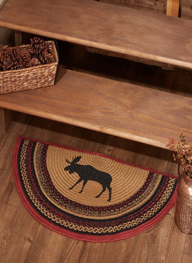 VHC Brands Cumberland Rustic Kitchen Rug, Cozy Natural & Dyed Jute Moose Pattern Tan Entryway Doormat Half Circle 16.5x33 - Image 1
