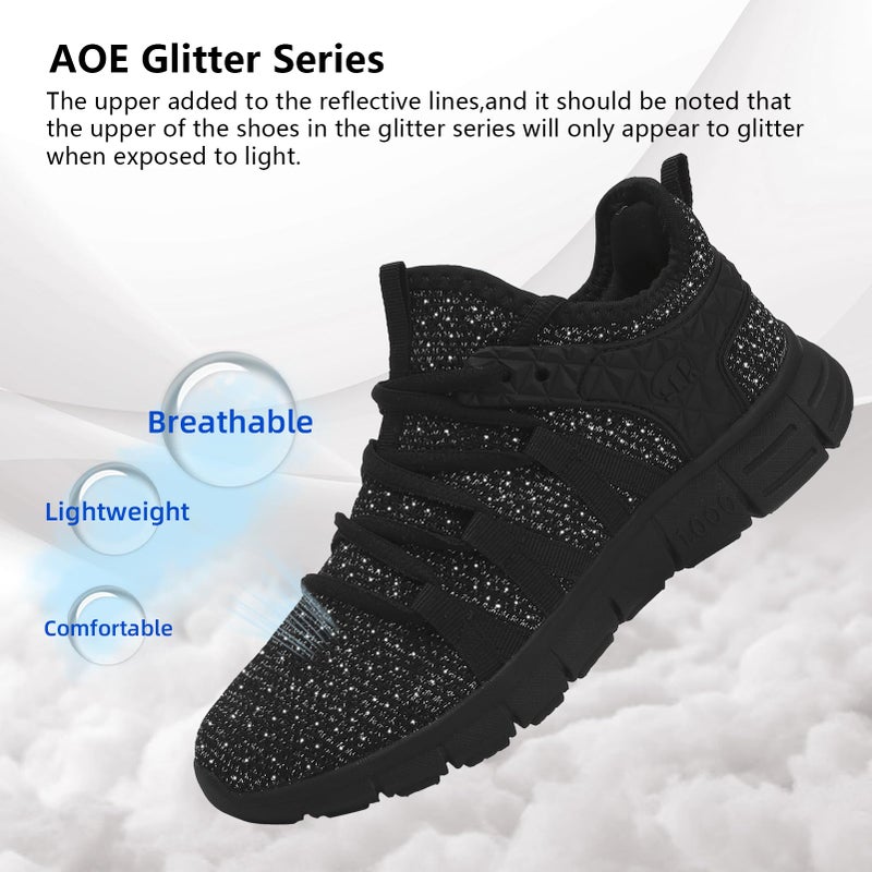 AOE Womens Walking Running Shoes Breathable Ultra Lightweight Mesh Tennis Athletic Shoes Non Slip Workout Gym Sneakers Silver Black 8women / 7men - Image 2