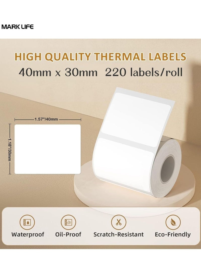 Marklife P50/P80 Thermal Label Paper for Label Maker Machine,Waterproof Oil-Proof for Home Office Small Business Barcode Printing,220 Labels/Roll Labeling Tape Replacement(40×30mm White) - Image 2