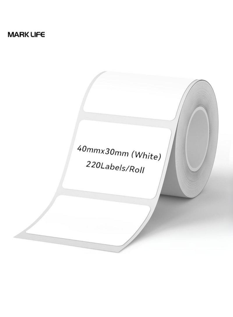 Marklife P50/P80 Thermal Label Paper for Label Maker Machine,Waterproof Oil-Proof for Home Office Small Business Barcode Printing,220 Labels/Roll Labeling Tape Replacement(40×30mm White) - Image 1