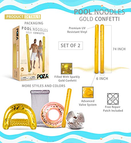 POZA 2 Pack Inflatable Jumbo Pool Noodles Floats Premium Luxurious 74 Inch Giant Water Floating Noodles Filled with Sparkle Confetti Pool Float for Swimming Pool Beach Lake - Image 5