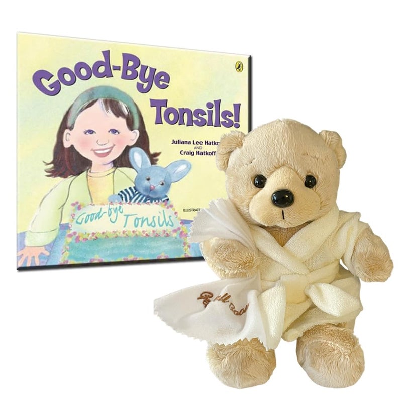 Ganz Tonsillectomy Gift Get Well Soon Teddy Bear with Goodbye Tonsils Childrens Book Gift Set Kids Tonsillectomy Recovery White Robe - Image 3