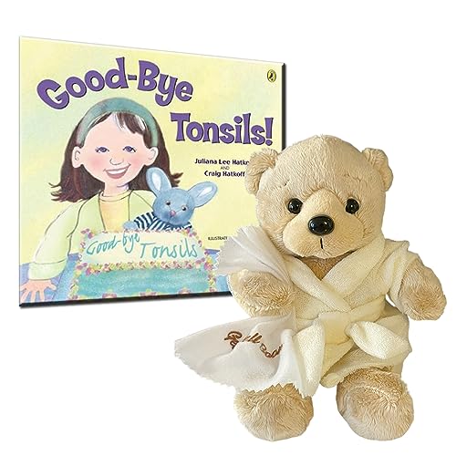 Ganz Tonsillectomy Gift Get Well Soon Teddy Bear with Goodbye Tonsils Childrens Book Gift Set Kids Tonsillectomy Recovery White Robe - Image 1