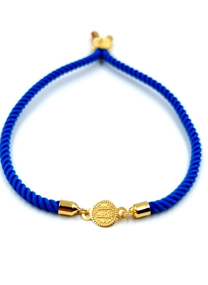 Hamsa.ae - 21K Pure Gold Blue Adjustable Coin Bracelet - Image 1
