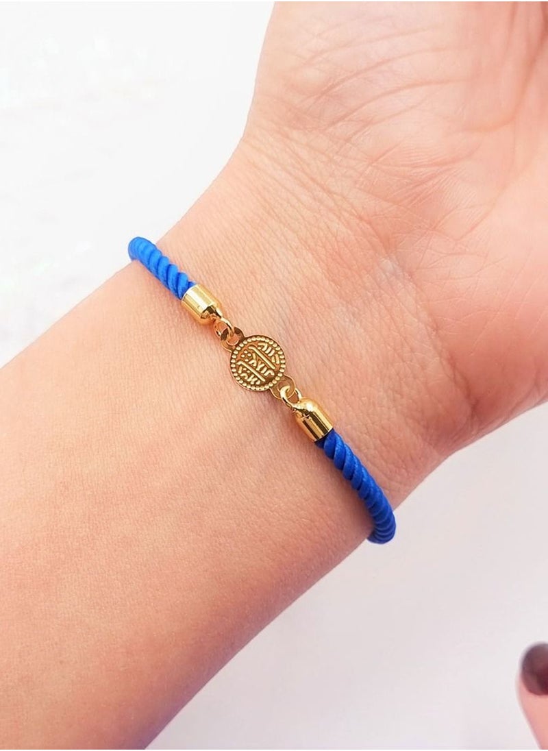 Hamsa.ae - 21K Pure Gold Blue Adjustable Coin Bracelet - Image 1