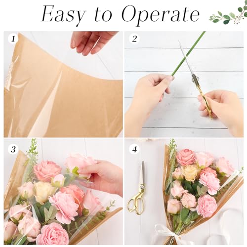 CLUEWR 50 PCS Flower Bags for Bouquets, Floral Wrapping Sleeves with Ribbons Florist Wrap Supplies, 15.7 x 13.7 Inches - Image 4