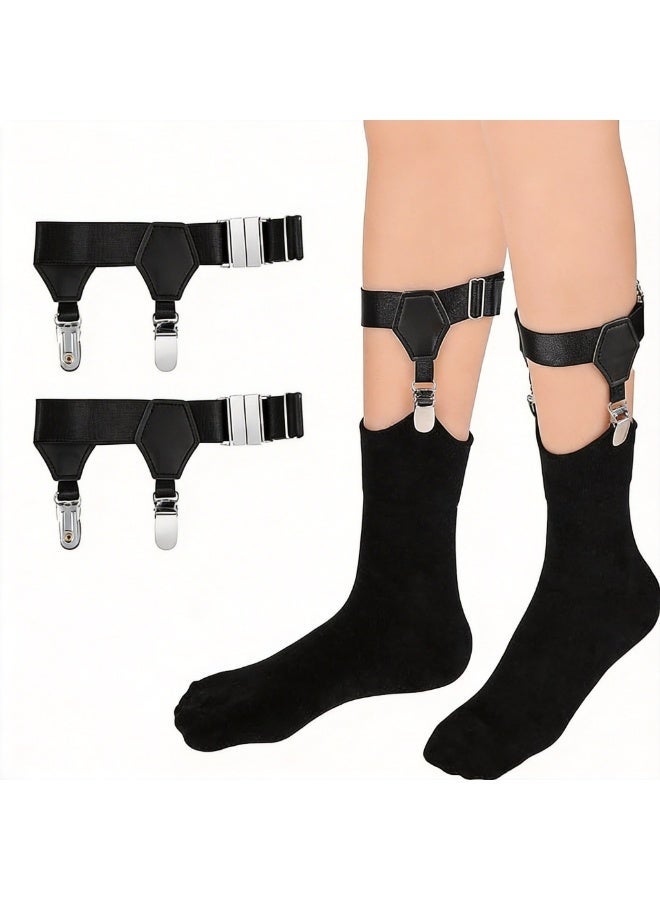 PEAKOVIA Men's Double-Clip Calf-Ring Sock Garters, Adjustable Anti-Slip Leg Suspenders to Keep Socks Up, Elastic High-Grip Holders - Black - Image 3