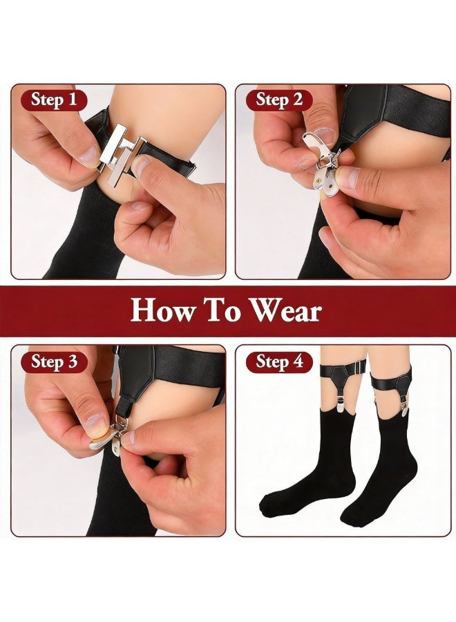 PEAKOVIA Men's Double-Clip Calf-Ring Sock Garters, Adjustable Anti-Slip Leg Suspenders to Keep Socks Up, Elastic High-Grip Holders - Black - Image 4