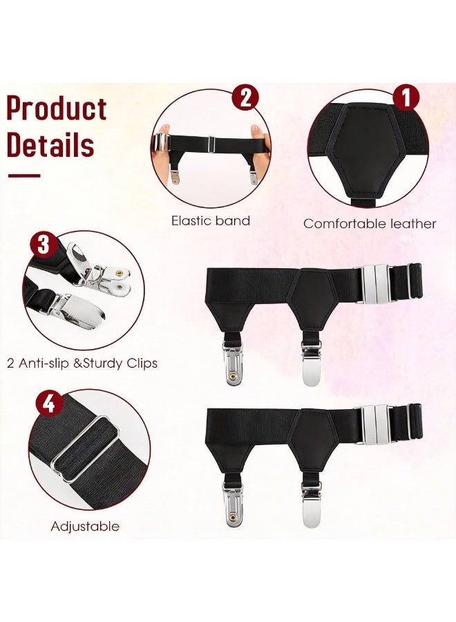PEAKOVIA Men's Double-Clip Calf-Ring Sock Garters, Adjustable Anti-Slip Leg Suspenders to Keep Socks Up, Elastic High-Grip Holders - Black - Image 5