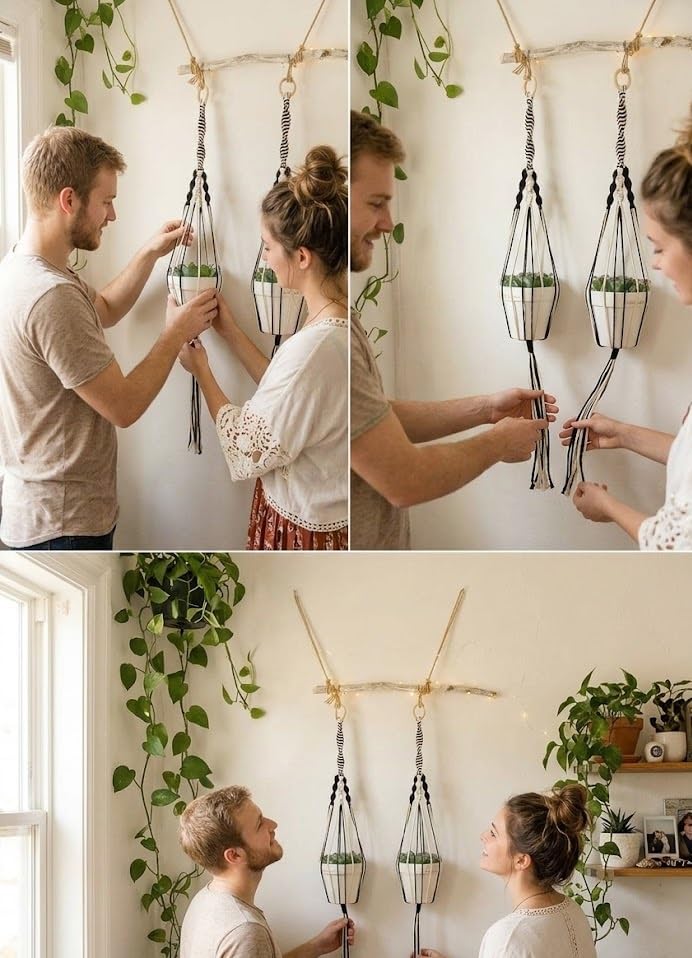 DXYZ Macrame Cotton Dyed Black and Ivory Outdoor/Indoor Plant Hanger [Without Pot] | Rope Flower Pot Holder Planter for Balcony Garden Wall | Home Decor Basket Hanger (2) - Image 4