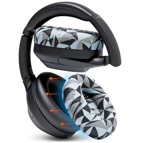 WC SweatZ XM4 - Patented Protective Earpad Sweat Covers for Sony WH1000XM4 by WC | Silicone Ear Covers for Sony WH-1000XM4 Headphones | Sweatproof & Easily Washable | Geo Grey - Image 1