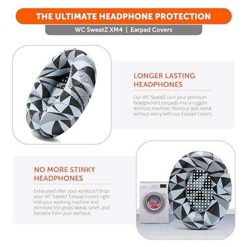 WC SweatZ XM4 - Patented Protective Earpad Sweat Covers for Sony WH1000XM4 by WC | Silicone Ear Covers for Sony WH-1000XM4 Headphones | Sweatproof & Easily Washable | Geo Grey - Image 4