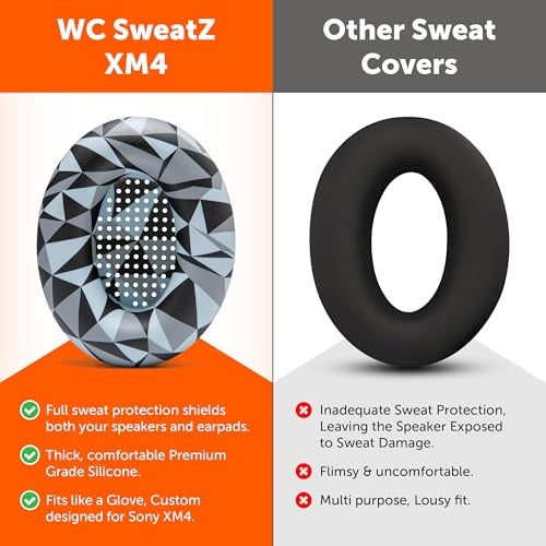 WC SweatZ XM4 - Patented Protective Earpad Sweat Covers for Sony WH1000XM4 by WC | Silicone Ear Covers for Sony WH-1000XM4 Headphones | Sweatproof & Easily Washable | Geo Grey - Image 3