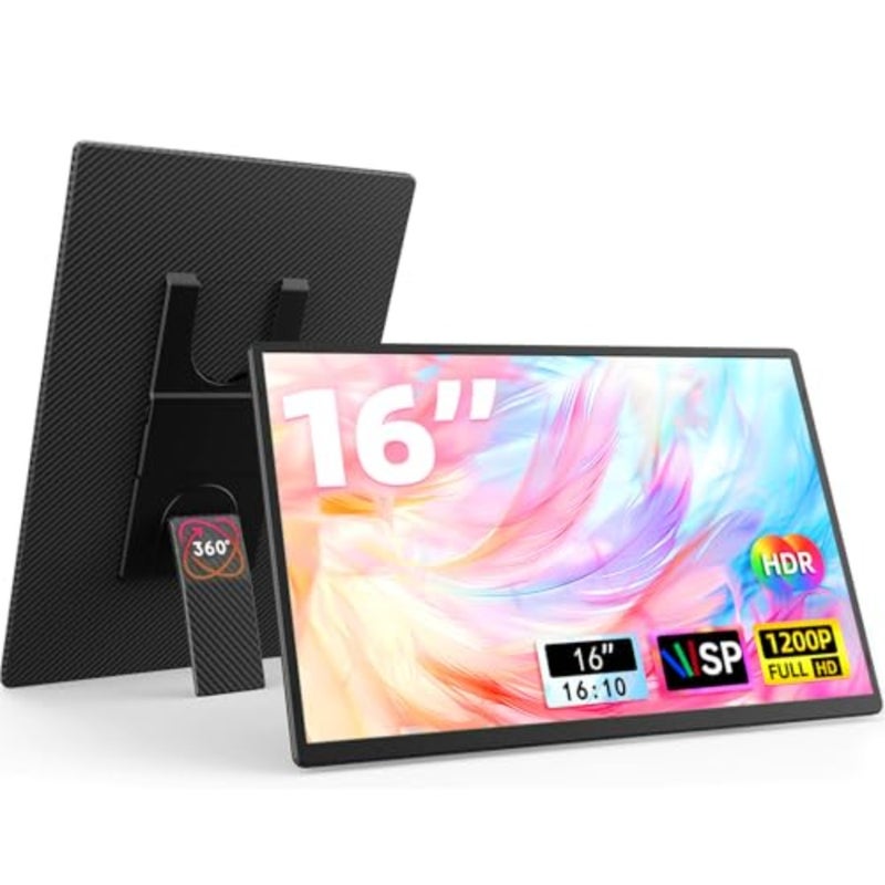 16" Portable Monitor for Laptop - 1200P FHD Laptop Screen Extender HDMI USB C Travel External Display with Stand Gaming Monitor for PC MAC Switch Phone Computer Xbox PS4/5 - Image 1