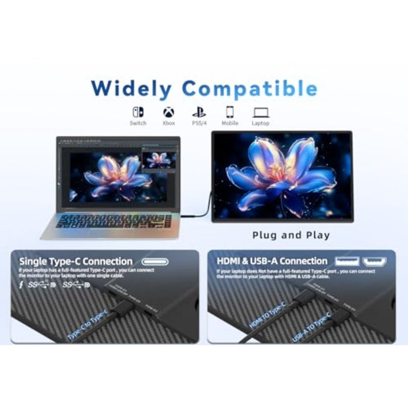 16" Portable Monitor for Laptop - 1200P FHD Laptop Screen Extender HDMI USB C Travel External Display with Stand Gaming Monitor for PC MAC Switch Phone Computer Xbox PS4/5 - Image 5