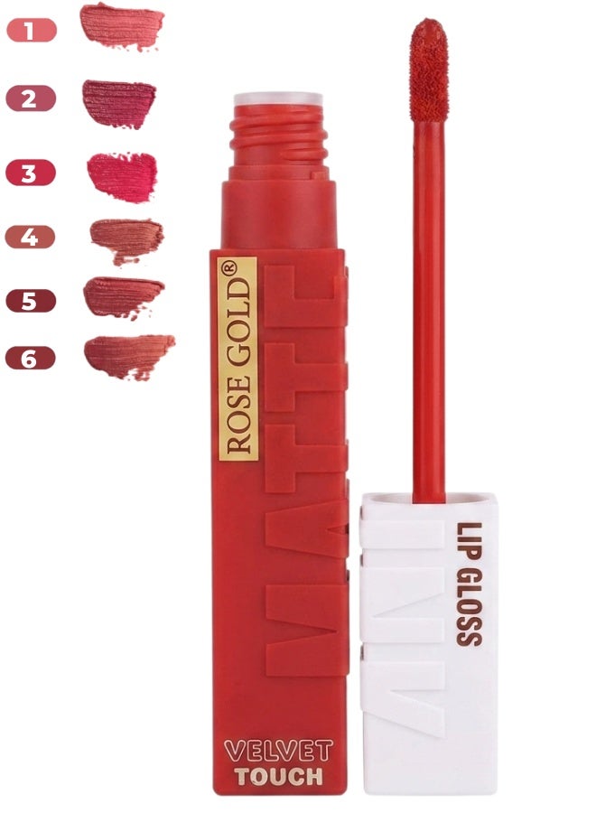 Rose Gold® Velvet Touch Matte Ink Lip Gloss – Long Lasting Highly Pigmented Liquid Matte Lipstick with Velvet Finish – Transfer Resistant Quick Dry Formula – Available in 6 Shades (Single Piece) RG-710 - Image 1