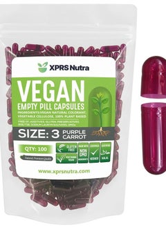 Size 3 Empty Capsules - 100 Count Empty Vegan Capsules - Vegetarian Empty Pill Capsules - DIY Vegetable Capsule Filling - Veggie Pill Capsules Empty Caps (Purple Carrot)