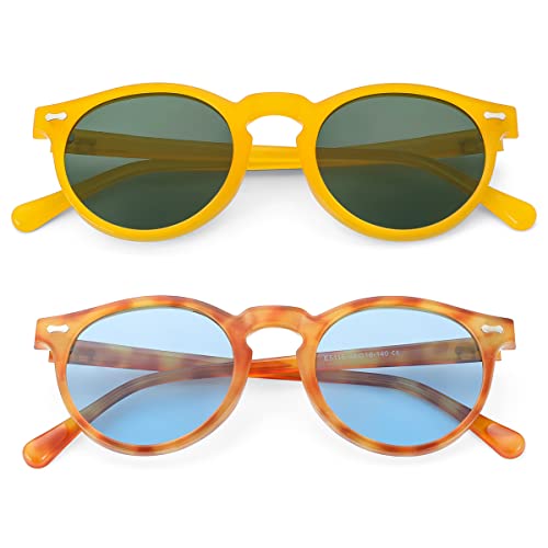 Gleyemor Vintage Polarized Sunglasses for Men Retro Round Sunglasses (Yellow/Green + Yellow Tortoise/Clear Blue) - Image 3