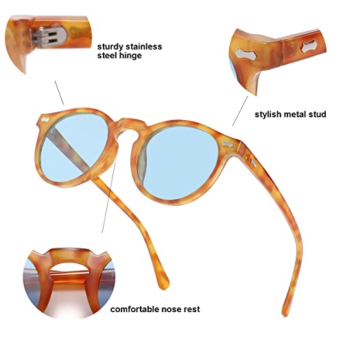 Gleyemor Vintage Polarized Sunglasses for Men Retro Round Sunglasses (Yellow/Green + Yellow Tortoise/Clear Blue) - Image 4