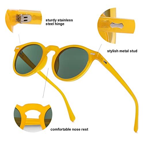 Gleyemor Vintage Polarized Sunglasses for Men Retro Round Sunglasses (Yellow/Green + Yellow Tortoise/Clear Blue) - Image 5