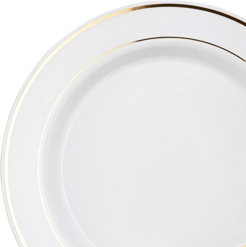 OCCASIONS FINEST PLASTIC TABLEWARE " OCCASIONS " 200Piece set (25 Guests)-Heavyweight Wedding Party Disposable Plastic Plate Set -25 x 10.5'' + 25 x 7.5'' + Silverware + Cups +linen like paper Napkins (Ivory & Gold Rim) - Image 3