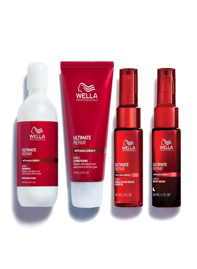 Wella Professionals ULTIMATE REPAIR Shampoo, Conditioner, Miracle Hair Rescue, & Night Hair Serum | Travel Size Bundle - Image 1