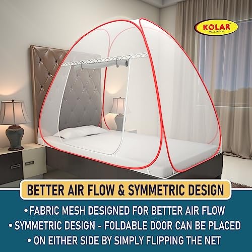 KOLAR Supreme On Mosquito Net for Single Bed|Polyester 30 GSM|Foldable Machardani |Strong and Durable|Tent Type Corrosion Resistant - White Red Color - Image 3