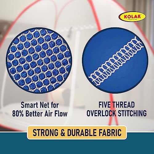 KOLAR Supreme On Mosquito Net for Single Bed|Polyester 30 GSM|Foldable Machardani |Strong and Durable|Tent Type Corrosion Resistant - White Red Color - Image 5