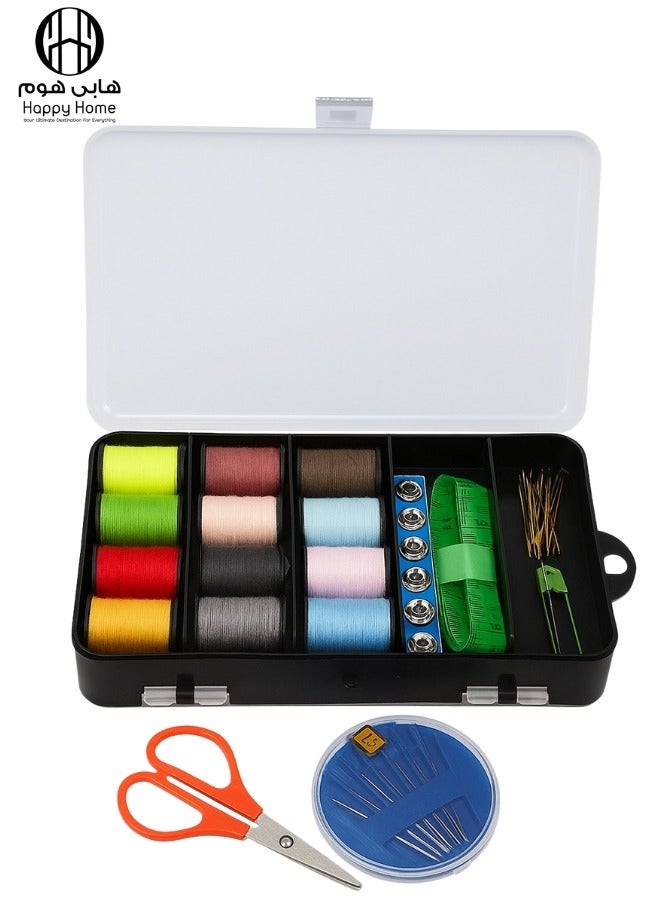 Happy Home 37 Piece Double-Sided Acrylic Sewing Kit with 22 Thread Spools, Scissors, Needles, and Pins, for Home, School, Beginners, Adults, and Kids, Hand Sewing Accessories, Basic Sewing Kit - Black - Image 1
