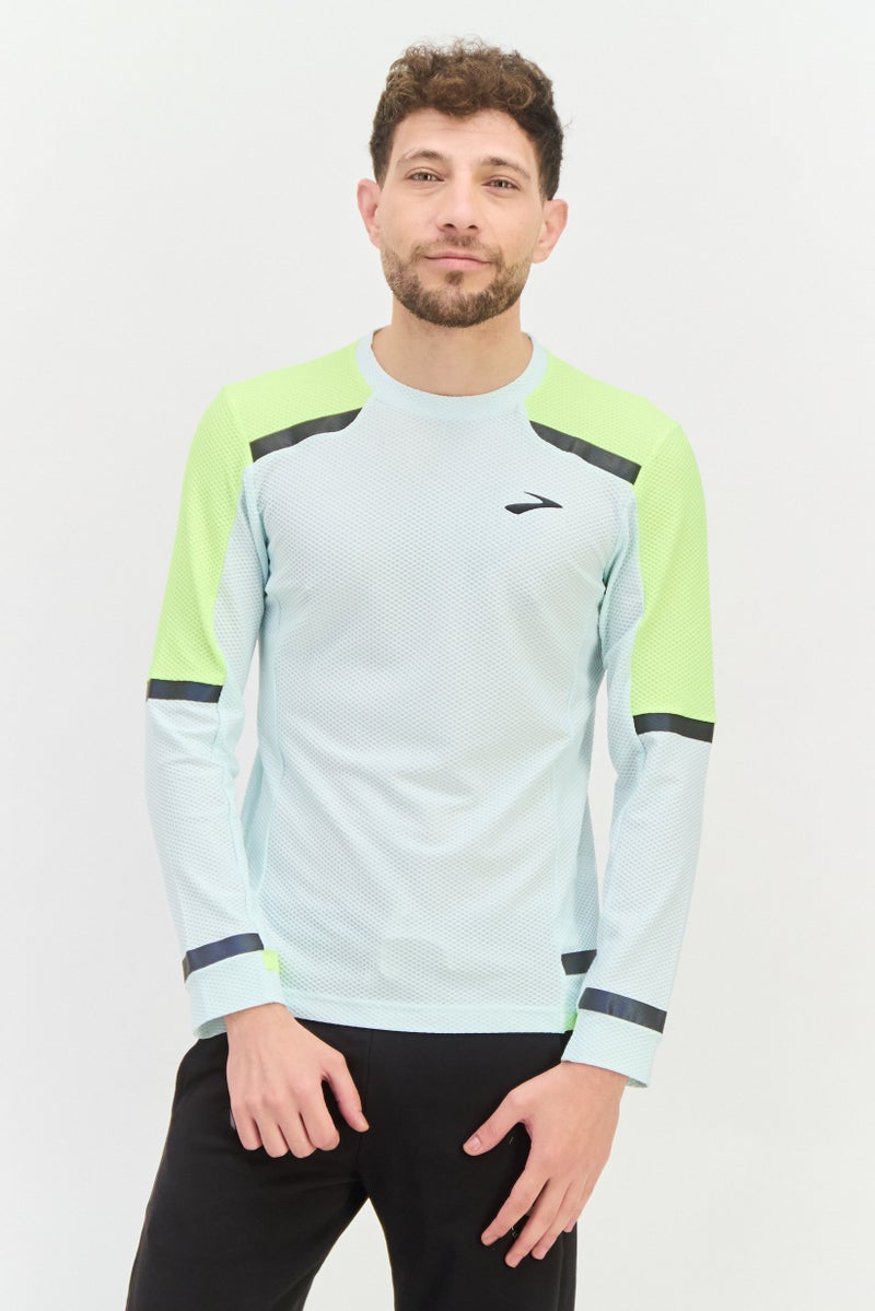 Brooks تي شيرت تدريب بأكمام طويلة للرجال، أزرق جليدي - Image 1