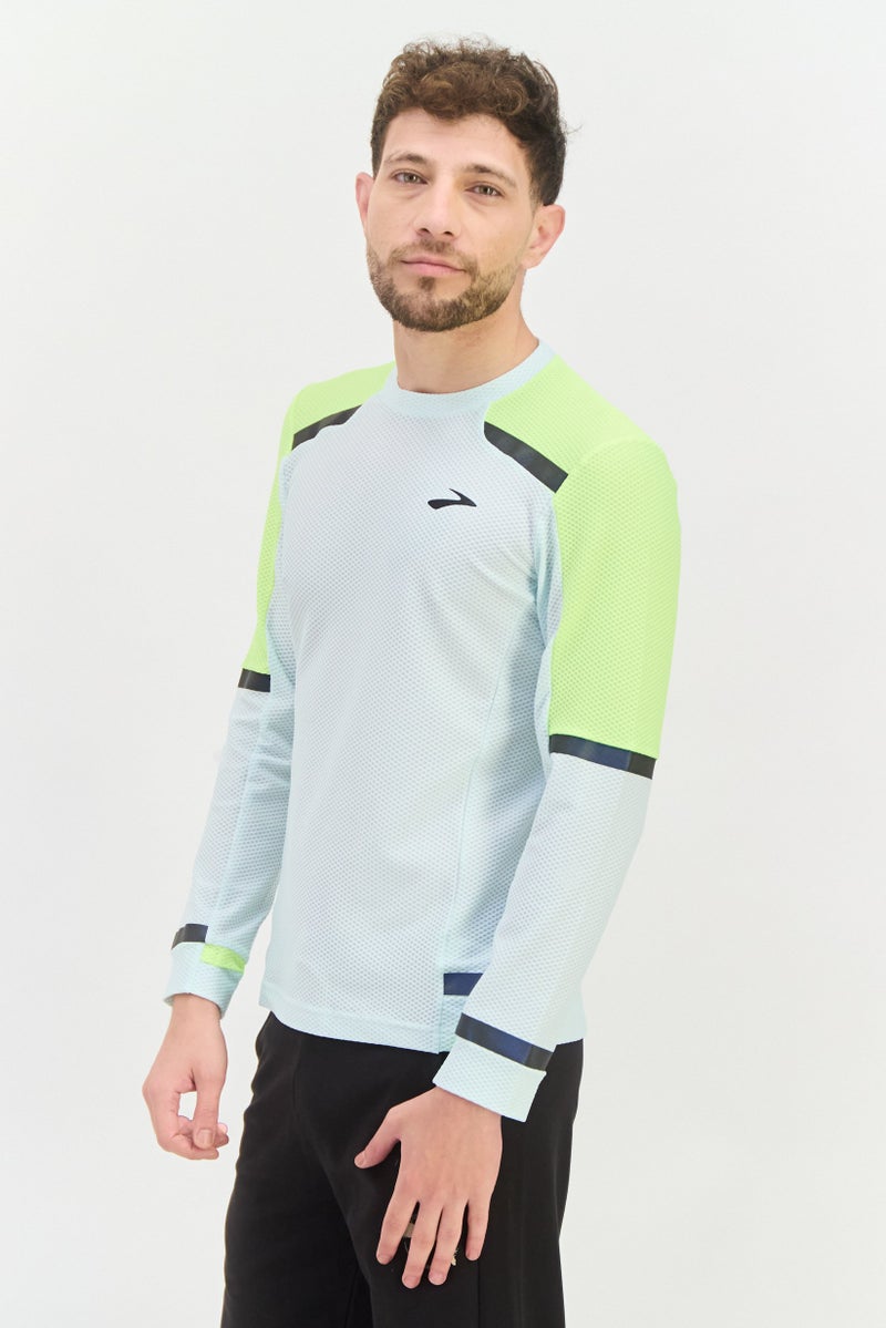 Brooks تي شيرت تدريب بأكمام طويلة للرجال، أزرق جليدي - Image 2